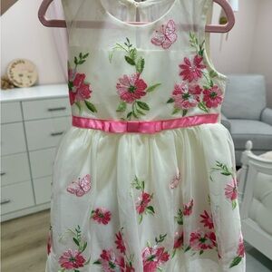 Jona Michelle White Dress with Pink Floral Embroidery